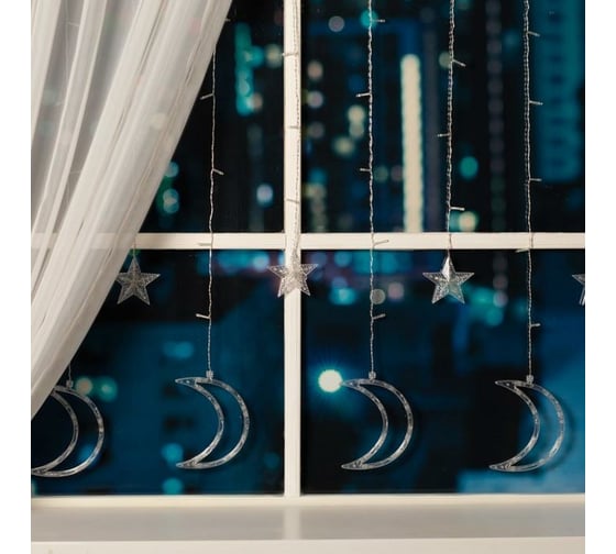 Бахрома Luazon DECOR Месяц, IP20, Ш2.7 м, В0.9 м, Н.С. LED-138-220V, 8 режимов, теплый белый 4356981