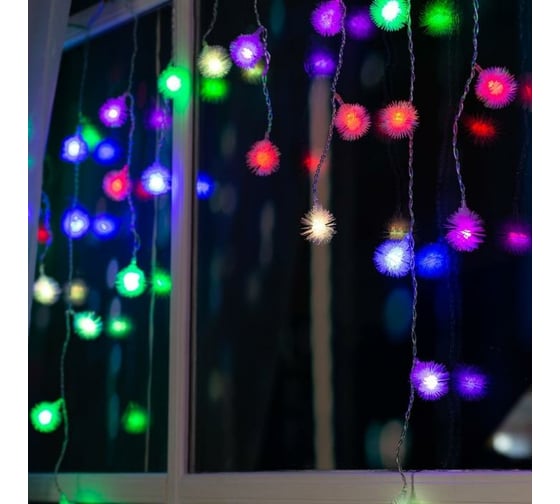 Бахрома Luazon DECOR Ежики, IP20, Ш1.8 м, В0.5 м, Н.С. LED-48-220V, моргает, мульти RGRB 3556862