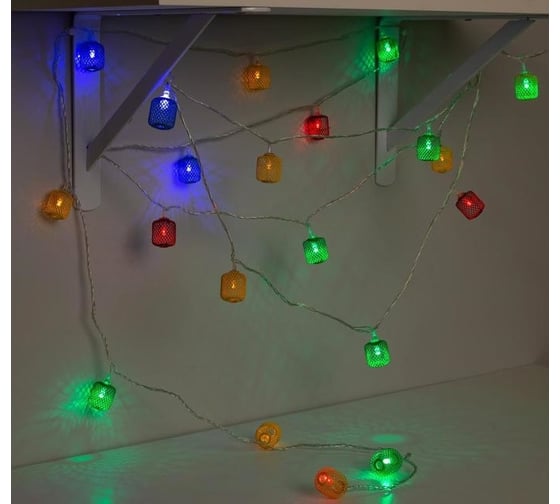Нить Luazon DCR 4 м, с насадками Фонарик сетка 3х2.5 см, IP20, Н.С. LED-20-220V, 8 режимов, мульти 2388679