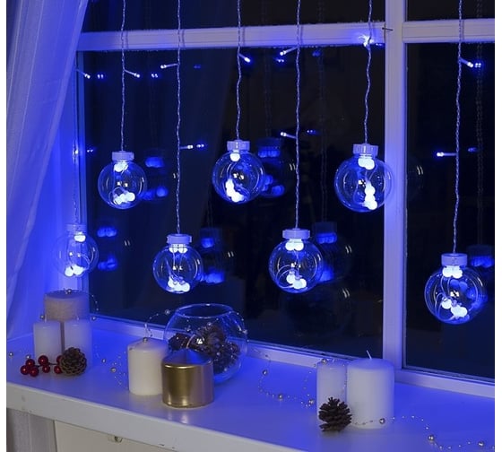 Бахрома Luazon DECOR Шарики, IP20, Ш2.4 м, В0.7 м, Н.С. LED-108-220V, 8 режимов, синий 2361716