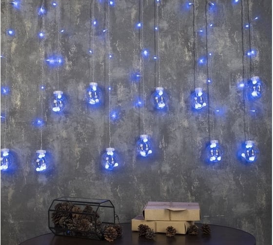 Бахрома Luazon DECOR Шарики, IP20, Ш2.4 м, В0.7 м, Н.С. LED-108-220V, 8 режимов, синий 2361716