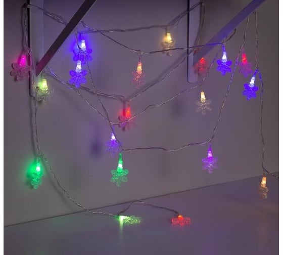 Нить Luazon DCR 5 м, с насадками Снежинка волшебство, IP20, Н.С. LED-20-220V, моргает, мульти 1080401