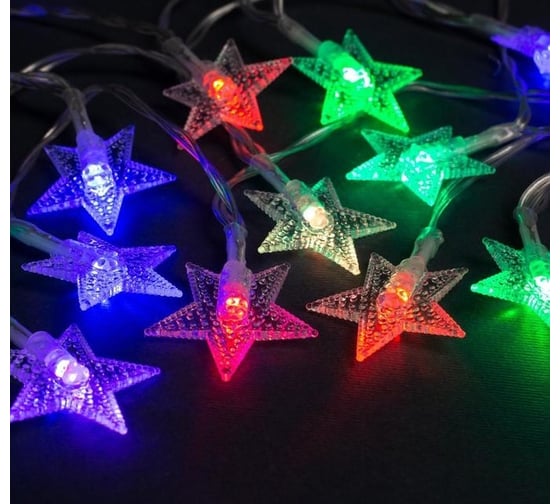 Нить Luazon DCR 3 м, с насадками Звезды, IP20, Н.С. LED-20-3.6V, АА*3 не в комплекте, мульти 806825