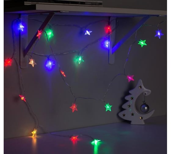 Нить Luazon DCR 3 м, с насадками Звезды, IP20, Н.С. LED-20-5V, USB, мульти 806829