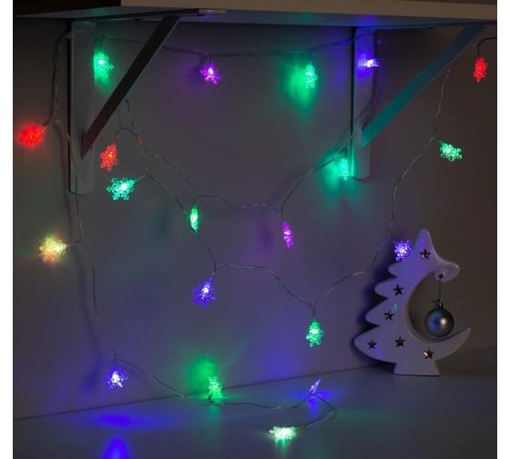 Нить Luazon DCR 3 м, с насадками Снежинки малые, IP20, Н.С. LED-20-5V, USB, мульти 1080374