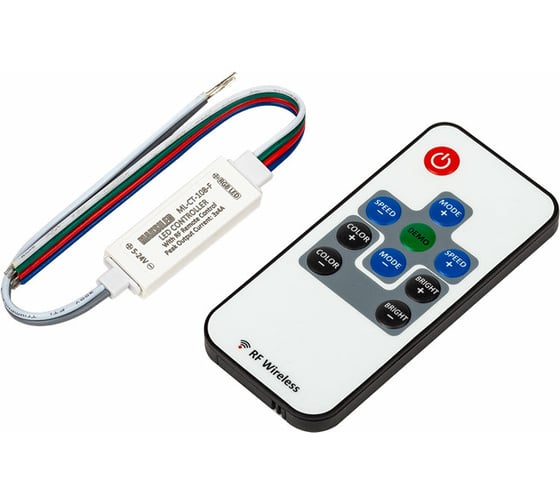 Контроллер MAKSILED RGB 6-24В, 72/144/288Вт, 3 канала x 4А, IP20, пульт, 45x13x6мм ML-CT-108-F