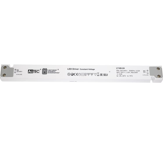 Блок питания AcTEC 24В, 60Вт, IP20, 2.5A, 305x30x17мм LT-60-24