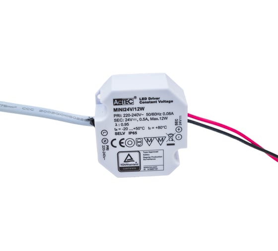 Блок питания AcTEC 24В, 12Вт, IP65, 0.5A, 50x48x24мм MINI24V/12W