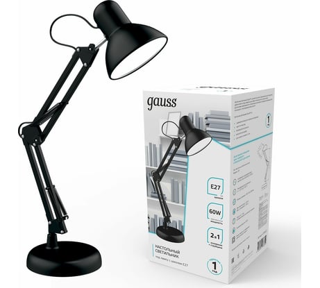 Настольный светильник Gauss модель GTL002 60W 220-240V E27 черный струбцина и основание 1/12 GT0022