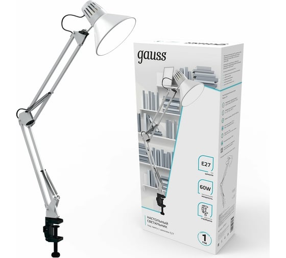 Настольный светильник Gauss модель GTL001 60W 220-240V E27 белый струбцина 1/16 GT0011