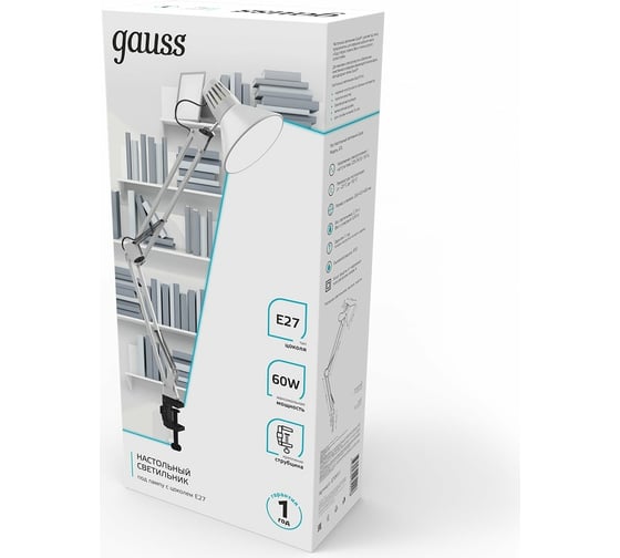 Настольный светильник Gauss модель GTL001 60W 220-240V E27 белый струбцина 1/16 GT0011