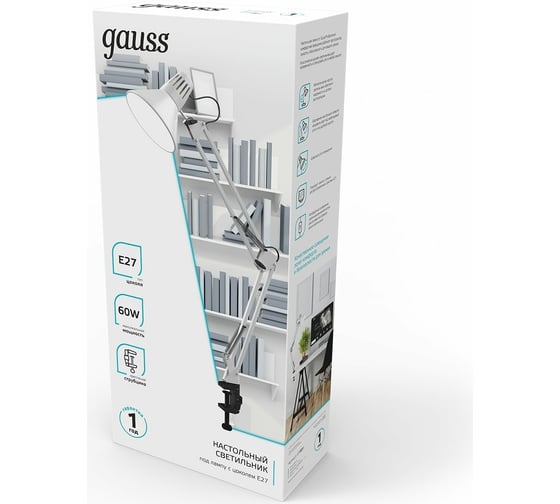 Настольный светильник Gauss модель GTL001 60W 220-240V E27 белый струбцина 1/16 GT0011