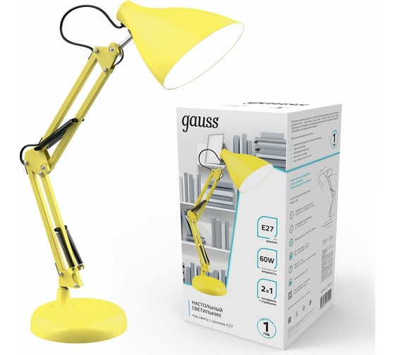 Настольный светильник Gauss модель GTL003 60W 220-240V E27 желтый струбцина и основание 1/12 GT0035