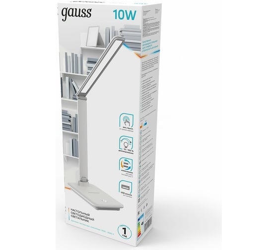 Настольный диммируемый светильник Gauss GTL202 10W 550lm 3000-6000K 170-265V белый USB LED GT2021