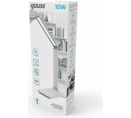 Настольный диммируемый светильник Gauss GTL202 10W 550lm 3000-6000K 170-265V белый USB LED GT2021