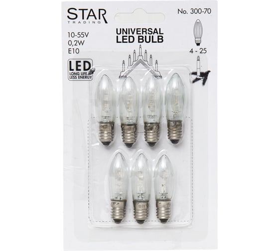 Светодиодная универсальная лампочка Star Trading LED, патрон E10, 10-55V, 0.2 W, 7 шт. 300-70
