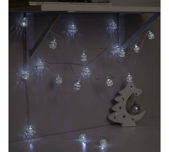 Нить Luazon DCR 4 м, с насадками Шарик узоры 2.5 см, IP20, Н.С. LED-20-220V, 8 режимов, белый 2388624