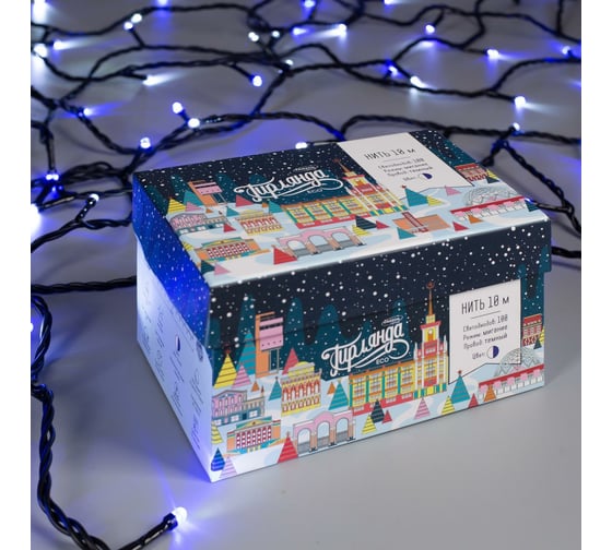 Гирлянда-нить Luazon ECO, IP44, 10 м, Н.Т., LED-100-220V, мигание, белый/синий 1079991