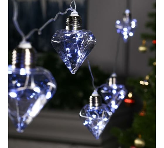 Нить Luazon ROSA 3 м, с насадками Лампочки кристалл 5 см, IP20, Н.С. LED-80-12V, 8 режимов, белый 6929869