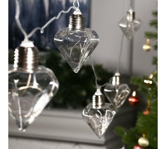 Нить Luazon ROSA 3 м, с насадками Лампочки кристалл 5 см, IP20, Н.С. LED-80-12V, 8 режимов, белый 6929869
