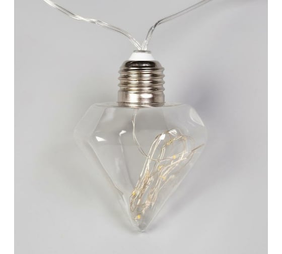 Нить Luazon ROSA 3 м, с насадками Лампочки кристалл 5 см, IP20, Н.С. LED-80-12V, 8 режимов, белый 6929869