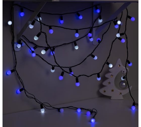 Нить Luazon DCR IP44, Шарики, d=1.5 см, 20 м, Н.Т. LED-200, моргает, белый/синий 1080046