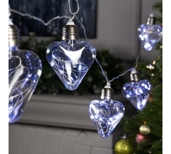 Нить Luazon ROSA 3 м, с насадками Лампочки сердца 8 см, IP20, Н.С. LED-80-12V, 8 режимов, белый 6929854 1