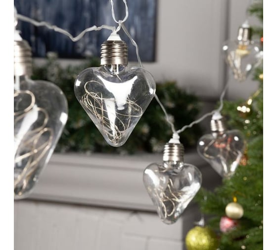 Нить Luazon ROSA 3 м, с насадками Лампочки сердца 8 см, IP20, Н.С. LED-80-12V, 8 режимов, белый 6929854