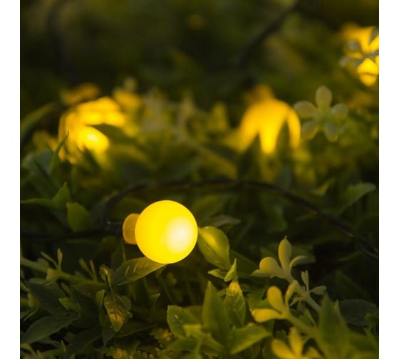 Нить Luazon DECOR Шарик IP44, 4.5 м, Н.Т. LED-30-1.2VSOLAR, 2 режима, желтый 4137041