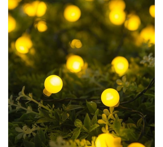 Нить Luazon DECOR Шарик IP44, 4.5 м, Н.Т. LED-30-1.2VSOLAR, 2 режима, желтый 4137041