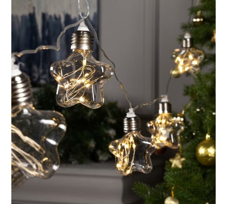 Нить Luazon ROSA 3 м, с насадками Лампочки звездочки 8 см, IP20, Н.С. LED-80-12V, 8 режимов, теплый белый 6929859