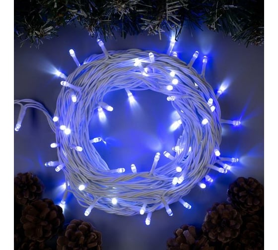 Гирлянда-нить Luazon SPEC, IP44, УМС, 10 м, Н.Б., 3W, LED-100-220V, белый/синий 1080040 1
