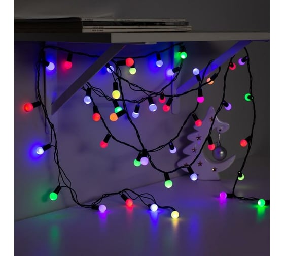 Нить Luazon DCR IP44, Шарики, d=1.5 см 10 м, Н.Т. LED-100-220V моргает, мульти 671566
