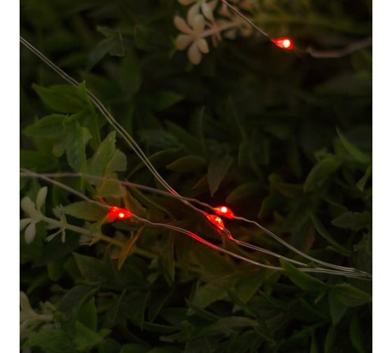 Уличная нить Luazon на солнечной батарее Роса 10 м, LED-100, 2 режима, красный 4137022