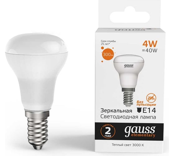 Лампа Gauss Elementary R39 4W 300lm 3000K E14 LED  63114 1