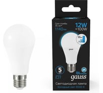 Лампа Gauss A60 12W 1140lm 6500K Е27 шаговое диммирование LED 1/10/50 102502312-S