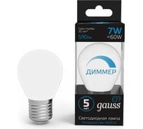 Диммируемая лампа Gauss Шар 7W 590lm 6500К E27 LED 1/10/100 105102307-D