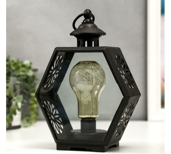 Ночник "Фонарь лофт" RISALUX LED от батареек 3хААА черный 9,8х17,5х25 см 5247464 1
