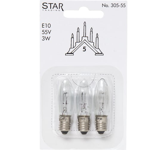 Лампочка накаливания Star Trading 55V, 3W, патрон Е10, 3 шт. 305-55