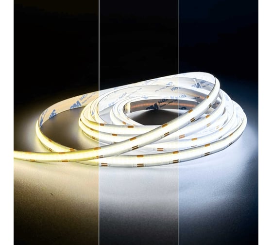 Светодиодная лента Geniled COB 5м 24В 14Вт/м 2700-6500К теплая дневная и холодная CCT MIX равномерная подсветка 608 led/m IP33 10мм 03629 1