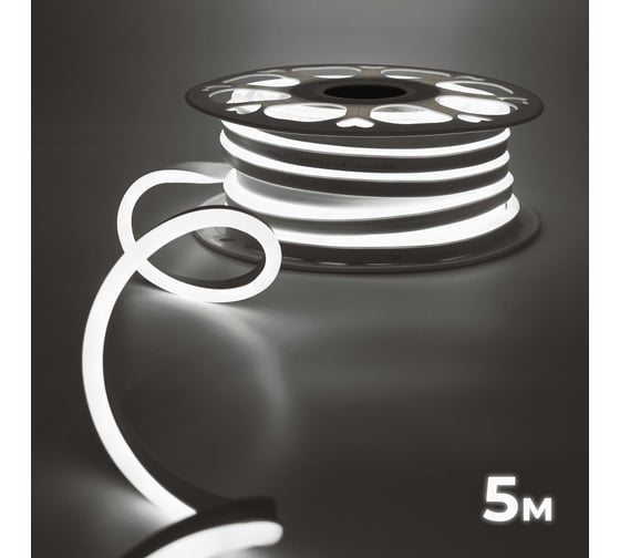 Светодиодная неоновая лента гибкая Baulamp 5м, 220В, 7Вт/м, дневной белый свет, 4000К, IP67 53008 1