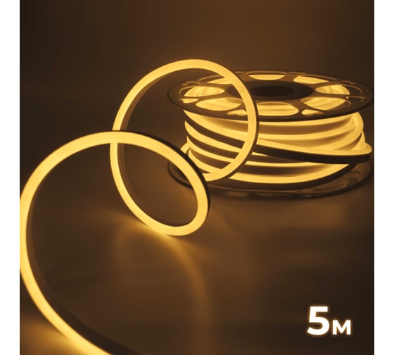 Светодиодная неоновая лента гибкая Baulamp 5м, 220В, 7Вт/м, теплый белый свет, 3000К, IP67 53001 1