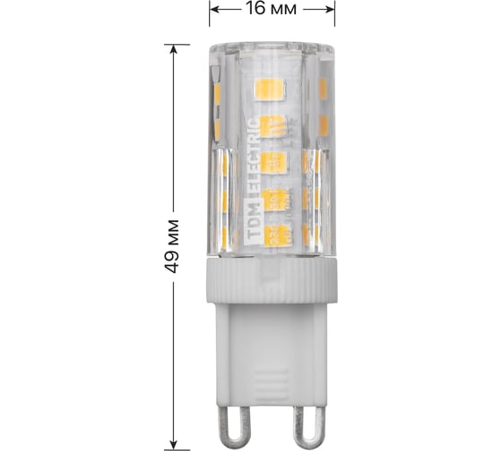 Светодиодная лампа TDM ELECTRIC G9-5 Вт-230 В-3000 К, SMD, 16x49 мм SQ0340-0222