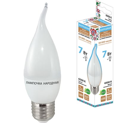 Светодиодная лампа TDM WFС37-7 Вт-230 В-6500 К–E27 свеча на ветру Народная SQ0340-1548