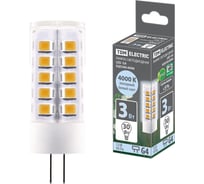 Светодиодная лампа TDM G4-3 Вт-AC/DC 12 В-4000 К, SMD, 16x43 мм SQ0340-0094