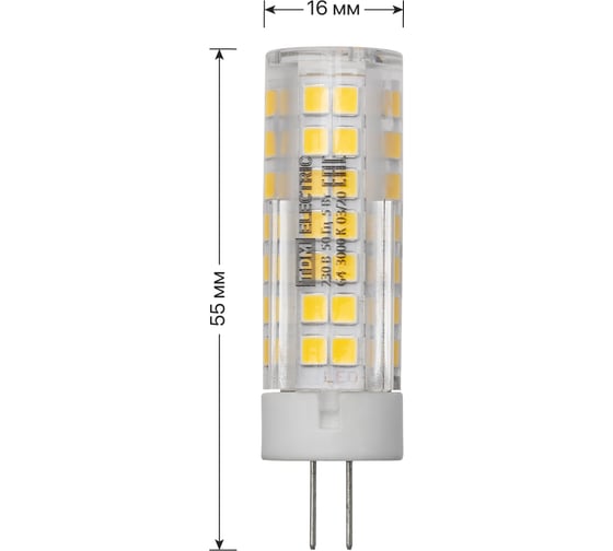 Светодиодная лампа TDM ELECTRIC G4-5 Вт-230 В-3000 К, SMD, 16x55 мм SQ0340-0216