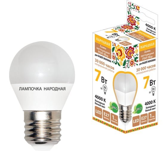 Светодиодная лампа TDM ELECTRIC FG45-7 Вт-230 В-4000 К–E27 Народная SQ0340-0189