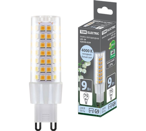 Светодиодная лампа TDM G9-9 Вт-230 В-4000 К, SMD, 21,5x70,5 мм SQ0340-0229