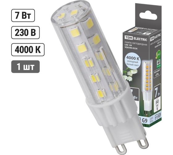 Светодиодная лампа TDM ELECTRIC G9-7 Вт-230 В-4000 К, SMD, 17,5x65,5 мм SQ0340-0226