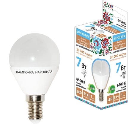Светодиодная лампа TDM ELECTRIC FG45-7 Вт-230 В-6500 К–E14 Народная SQ0340-1549